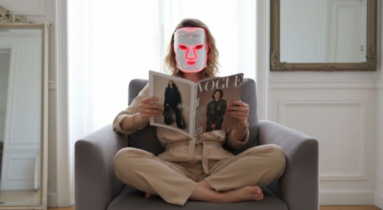 Which of Erikson Psychosocial Stages Are You In? Self-Assessment from a magazine while sitting on a sofa with beauty product on the female persons face